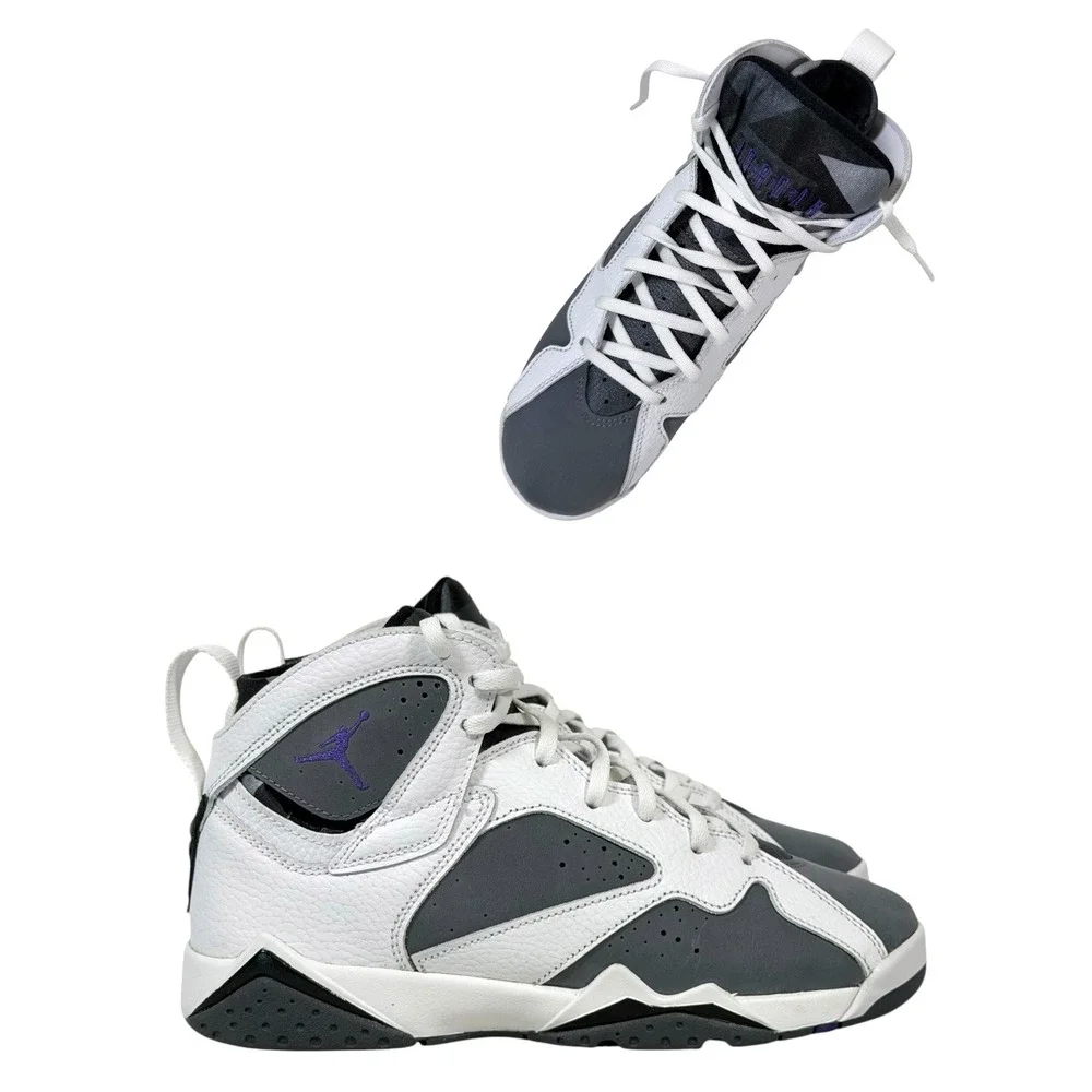 Air Jordan 7 Retro BG Flint 2021 White Varsity Purple Grey 7Y Men's 7 DJ2777-100